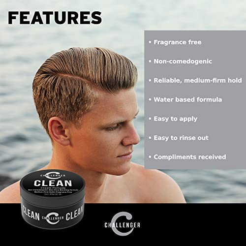 פומאדה של קרם נקי של גברים, 3 גרם | מוצר סטיילינג שיער ללא ניחוח ללא ניחוח | אחזקה בינונית וגימור טבעי | ברק בחינם,
